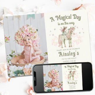 Verzaubertes Unicorn und Märchenspezifisches Foto  Einladung