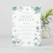 Verzaubertes Vintag Sage Green Sweet 16 Party Einladung (Stehend Vorderseite)
