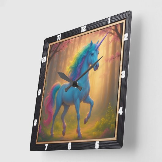 Verzaubertes Wald-Regenbogen-Einhorn Quadratische Wanduhr (Winkel)