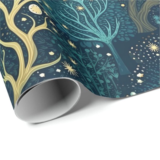Verzaubertes Waldmuster Geschenkpapier (Rolleneckpunkt)