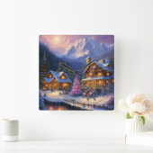 Verzauberung im Winter: Ein Thomas-Kinkade-Inspir Quadratische Wanduhr (Zuhause)