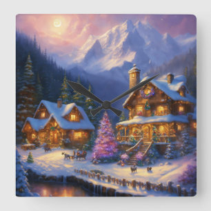 Verzauberung im Winter: Ein Thomas-Kinkade-Inspir Quadratische Wanduhr