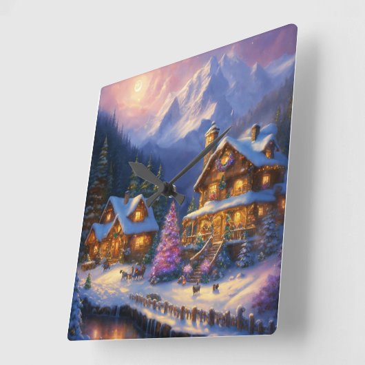 Verzauberung im Winter: Ein Thomas-Kinkade-Inspir Quadratische Wanduhr (Winkel)