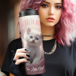 Verzauberung Pink Kitten mit Angel Wings Thermosbecher