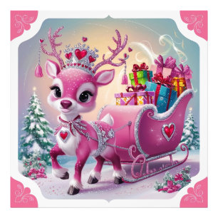 Verzauberung Rosa Rentier mit Jewel Adorned Crown Fotodruck
