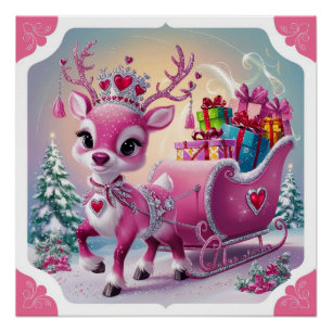Verzauberung Rosa Rentier mit Jewel Adorned Crown Poster