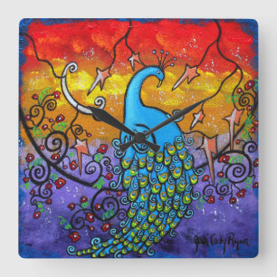 Verzauberungs-Pfau-Uhr Quadratische Wanduhr