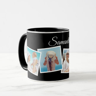Verzerrte 4 FotoCollage Personalisiert Schwarz Tasse