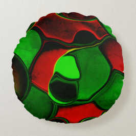 Verzerrte und seltsame Formen, rot und grün Rundes Kissen