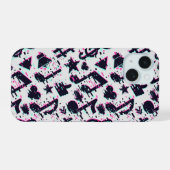 Verzerrtes Muster für musikalische Noten und Herz iPhone 15 Hülle (Rückseite (Horizontal))