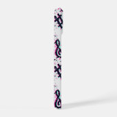 Verzerrtes Muster für musikalische Noten und Herz iPhone 15 Hülle (Rechte Seite)