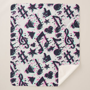 Verzerrtes Muster für musikalische Noten und Herz Sherpadecke