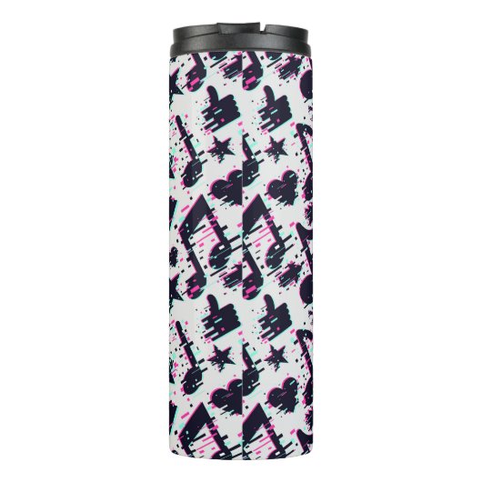 Verzerrtes Muster für musikalische Noten und Herz Thermosbecher (Rückseite)