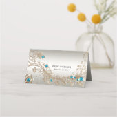 Verzieren Sie die Gold Blue Stones Platzkarte (Rückseite)