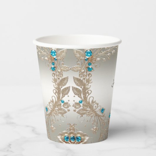 Verzieren Sie die Papiergruppen mit Goldsteinen Pappbecher (Vorderseite)