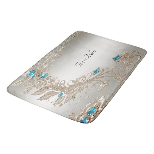 Verzieren Sie Gold Blue Stones Bath Mat Badematte (Schrägansicht)