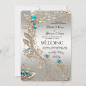 Verzieren Sie Gold Blue Stones Einladung Hochzeit (Vorderseite)