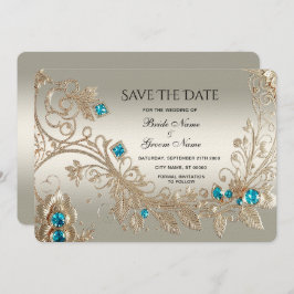 Verzieren Sie Gold Blue Stones Save the Date