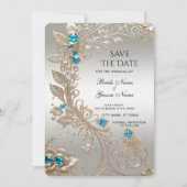 Verzieren Sie Gold Blue Stones Save the Date (Vorderseite)