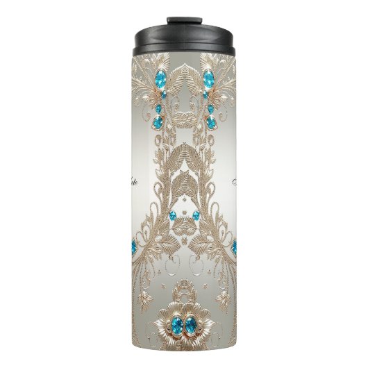 Verzieren Sie Gold Blue Stones Thermal Tumbler Thermosbecher (Vorderseite)
