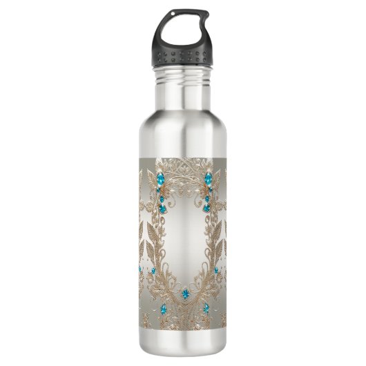 Verzieren Sie Gold Blue Stones Wasserflasche Edelstahlflasche (Vorderseite)