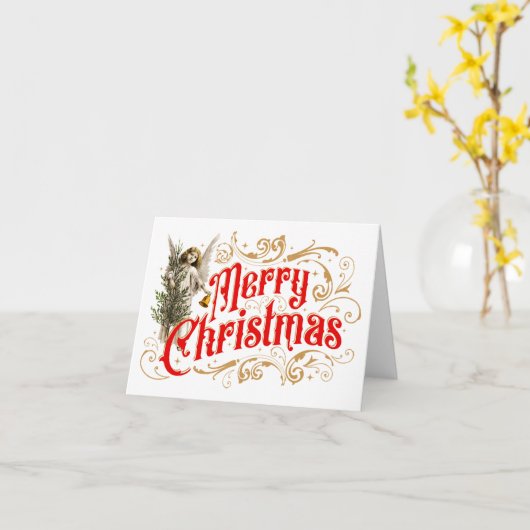 Verziert Angel-Merry Christmas-Retro Karte (Gelbe Blume)