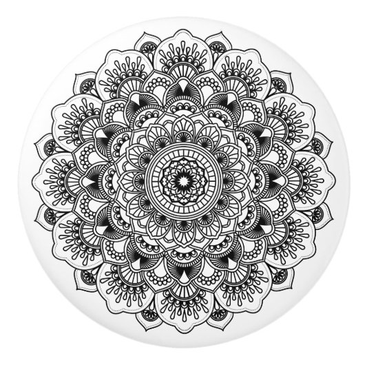 Verziert Black Floral Mandala 2 Keramikknauf (Vorderseite)