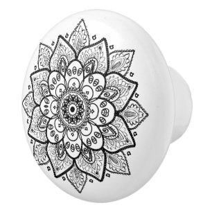 Verziert Black Floral Mandala Keramikknauf