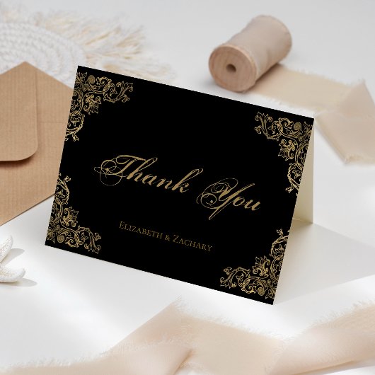 Verziert Black Gold Vintage Hochzeit Vielen Dank Karte