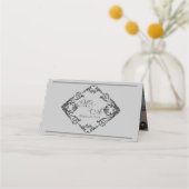 Verziert Black Gothic Blüh Monogram Platzkarte (Rückseite)