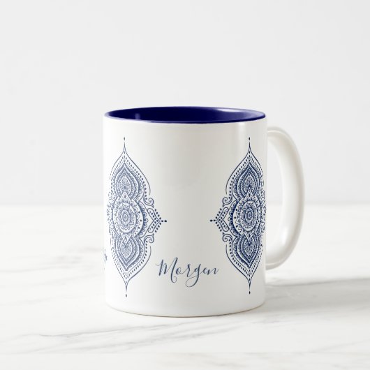 Verziert Blue Paisley Mandala Zweifarbige Tasse (VorderseiteRechts)