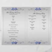 Verziert Blue Silver Floral Wirbel Hochzeitsprogra (Rückseite)