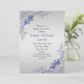 Verziert Blue Silver Wirbel auf Silbersüß 16 Einladung (Stehend Vorderseite)