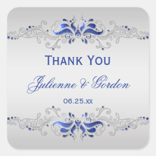Verziert Blue Silver Wirbel Square Gastgeschenk Ho Quadratischer Aufkleber