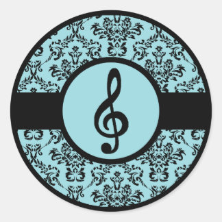 Verziert Blue Treble Clef Runder Aufkleber
