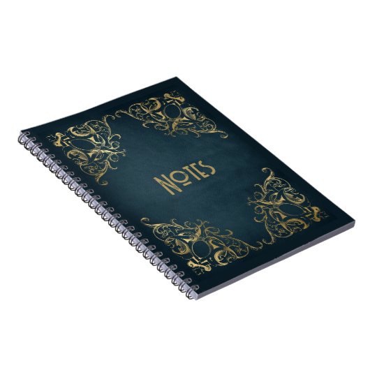 Verziert Blue und Gold Frame Notebook Notizblock (Rechte Seite)