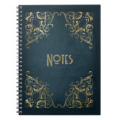 Verziert Blue und Gold Frame Notebook Notizblock (Vorderseite)