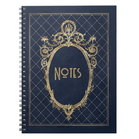 Verziert Blue und Gold Frame Notebook Notizblock (Vorderseite)