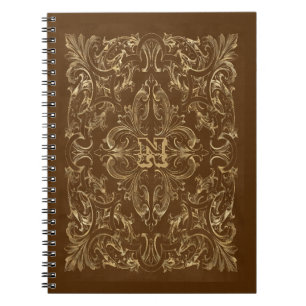 Verziert-Braun- und Gold-Rahmen-Notebook Notizblock