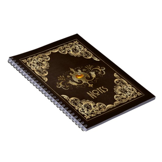 Verziert-Braun- und Gold-Rahmen-Notebook Notizblock (Rechte Seite)