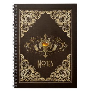 Verziert-Braun- und Gold-Rahmen-Notebook Notizblock