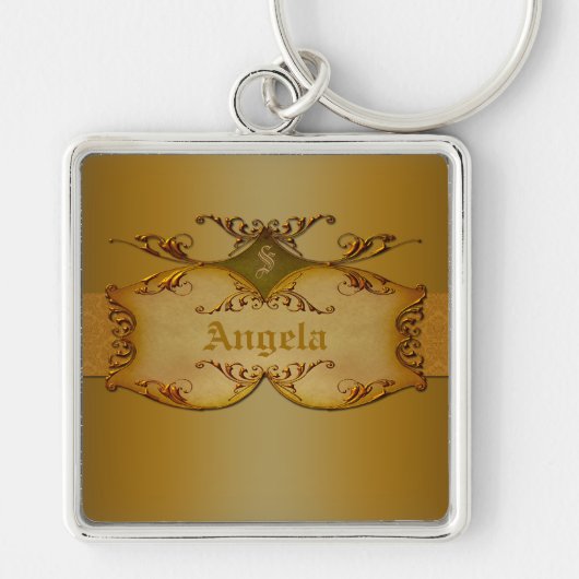 Verziert Brown Scrolls Mit Monogramm Schlüsselanhä Schlüsselanhänger (Vorne)