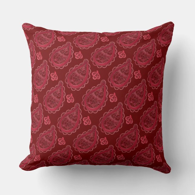 Verziert Burgundy Paisley Pattern Kissen (Vorderseite)