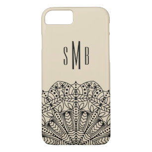 Verziert Chic Black Lacey Mandala & Initials iPhone 8/7 Hülle