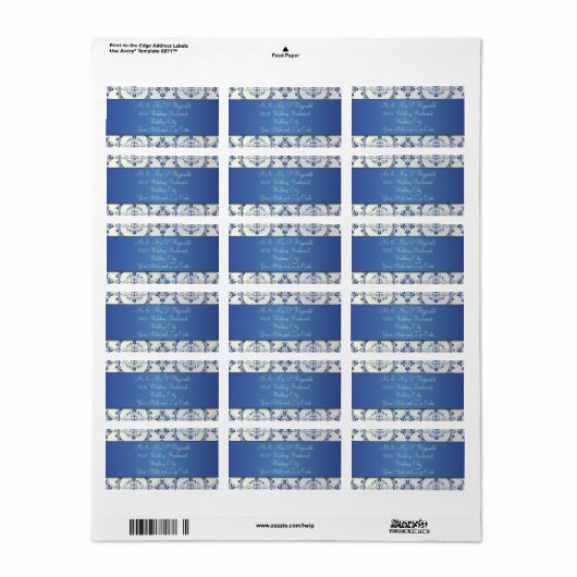 Verziert Circle Damask Sapphire Blue Adressaufkleber (Vorne)