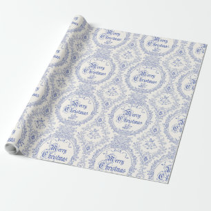 Verziert Classic Vintag Merry Christmas Blue Toile Geschenkpapier