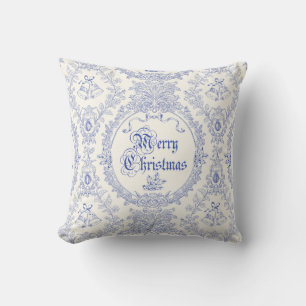 Verziert Classic Vintag Merry Christmas Blue Toile Kissen