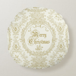 Verziert Classic Vintag Merry Christmas Gold Toile Rundes Kissen