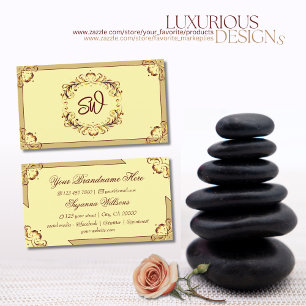 Verziert Creme Beige Gold mit Monogramm Auffallend Visitenkarte