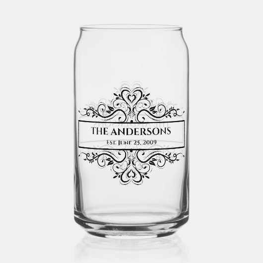 Verziert Datum der Monogramm-Familie Dosenglas (Vorderseite)